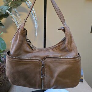Fendi Double Pocket Zucca Zip Shoulder Hobo Bag in Taupe Leather